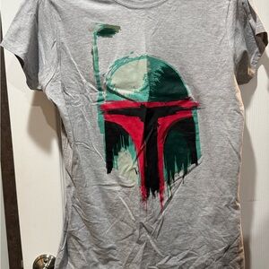 Graphic Helmet Tee - Gray with Teal, Red & Black Print